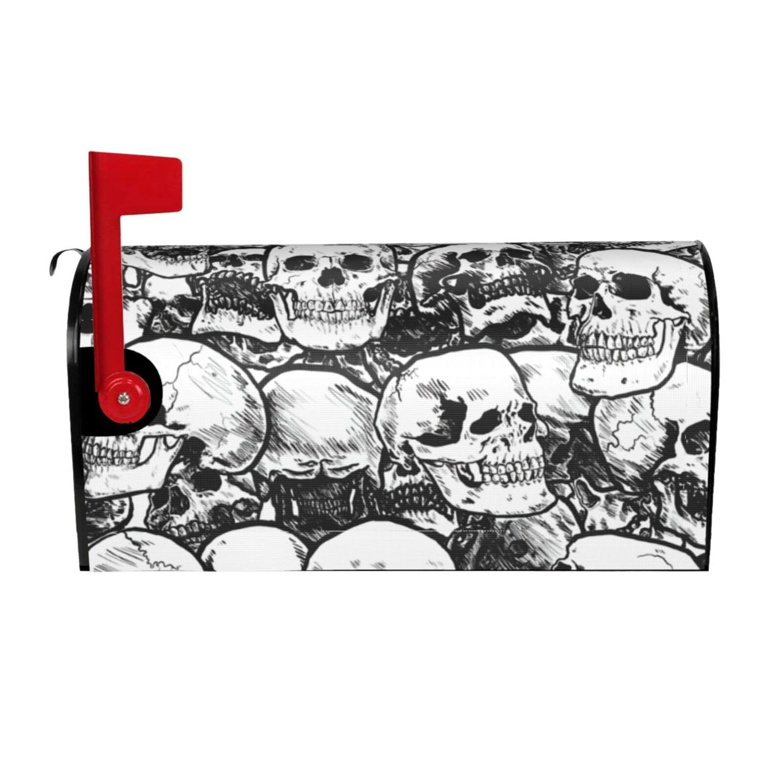 Black And White Skulls Pattern Print Mailbox Cover Wraps Post Letter Box Cover Decor For Outside Garden Yard Farmhouse Home