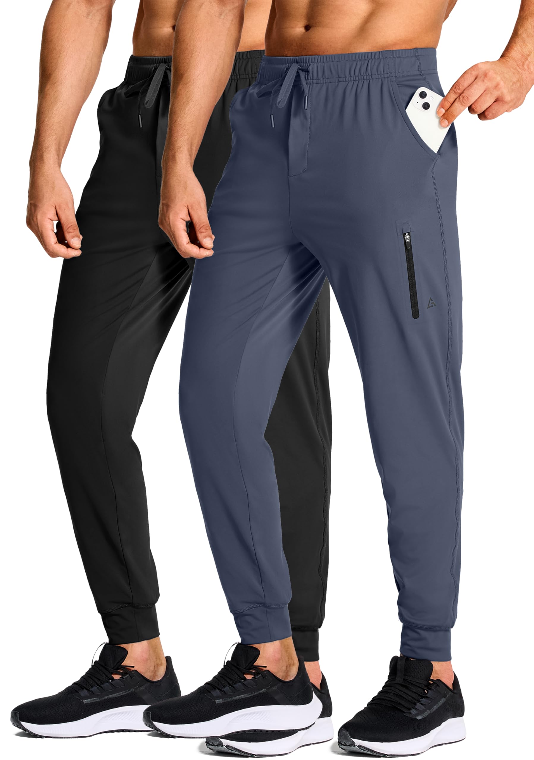 Men's Athletic Joggers Stretch Sweatpants with Zipper Pockets Running Workout Gym Track Golf Pants for Men