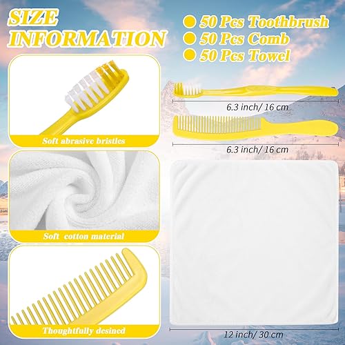 Miniatura 2 de Tioncy Juego de 50 cepillos de dientes desechables con paños y peine para personas sin hogar, cepillos de dientes manuales envueltos