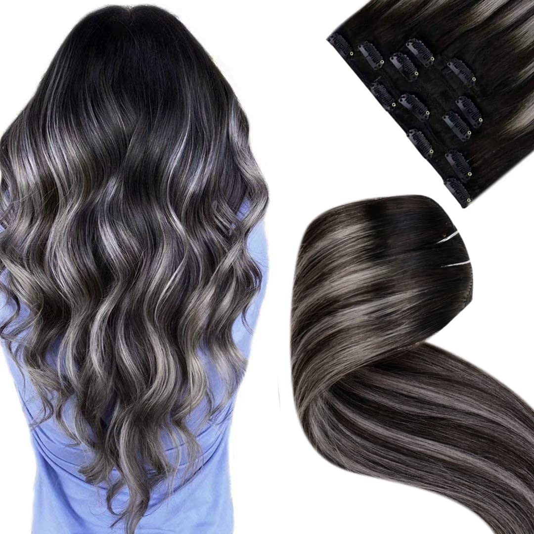 LaaVoo Ombre Black to Silver Grey Clip in Human Hair Honduras Ubuy