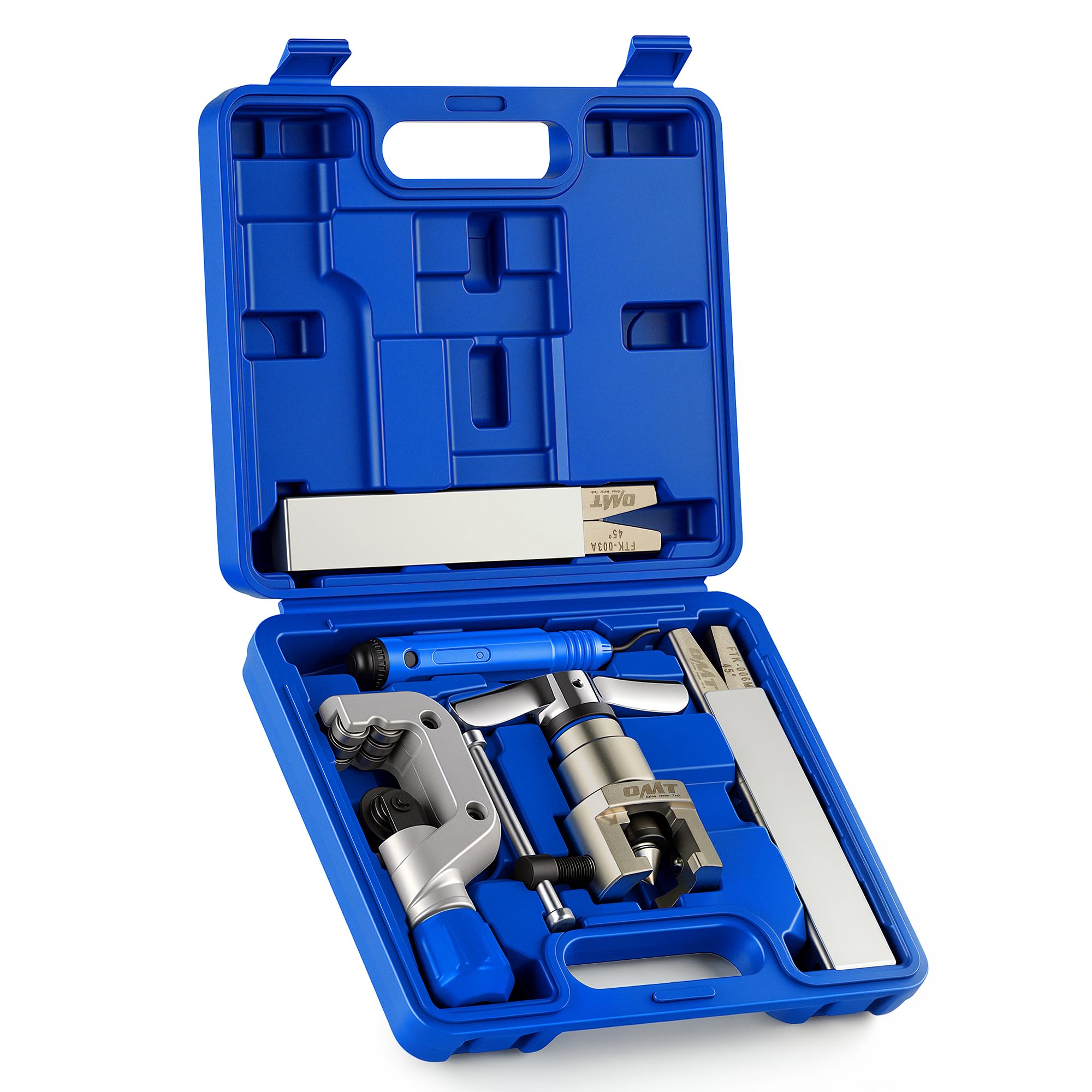 Photo 1 of Orion Motor Tech Single Flaring Tool Kit, Magnetic Height Limit 1/4"-3/4" & 6-19 mm Tube Flare Tools for 45° Eccentric HVAC Single Flares, Tubing Flaring Tool Kit with Tube Cutter Deburring Tool