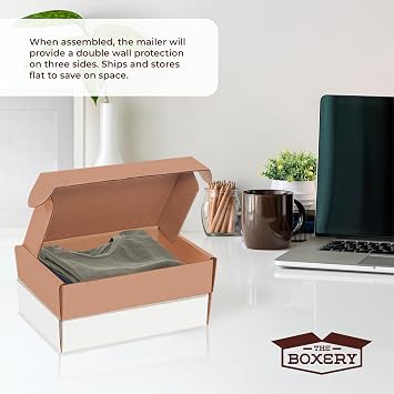 The Boxery 6 1/2 x 5 x 3 Inch-50-Pack, White Corrugated Shipping Box Mailers, Sturdy Shipping Boxes, Professional Packaging for Small Business Mailing, Gift Packing, Ship Flat
