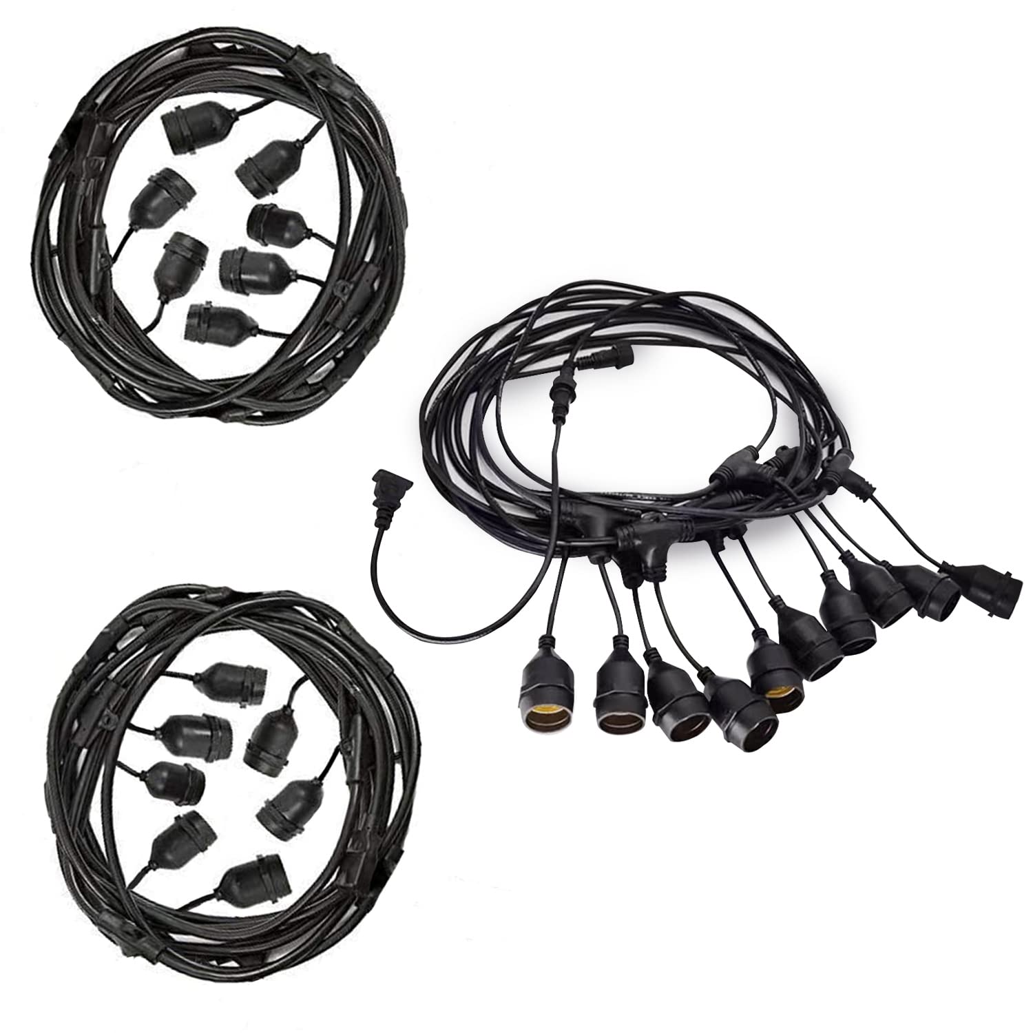 Mu 15M(3 * 5) Lichterkette Außen, Outdoor Erweiterbar Auf 1000W, (3 * 10) Lampenhalter E27 Wetterfest Ip65, lichterkette außen strom Deko für Gartenparty Hochzeit Garten Hochzeit|3 * 5M, Schwarz