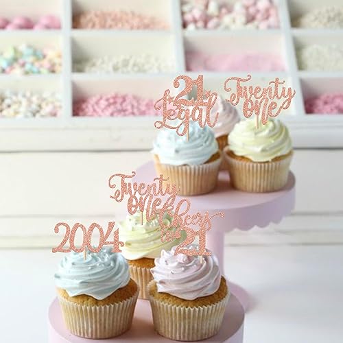 Miniatura 7 de Paquete de 24 adornos para cupcakes de 21 cumpleaños con purpurina de veintiuno desde 2002, Hello 21 Years Birthday Cupcake Picks Cheers to 21 Cake