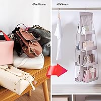 Vista 49 de AARAINBOW 1 Pack Hanging Handbag Purse Organizer for Closet, Hand Bag Organizer Holder 8 Pockets, Space Saving Wardrobe Purse Storage Organizer for