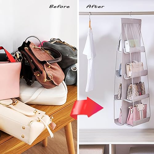 Miniatura 49 de AARAINBOW 1 Pack Hanging Handbag Purse Organizer for Closet, Hand Bag Organizer Holder 8 Pockets, Space Saving Wardrobe Purse Storage Organizer for