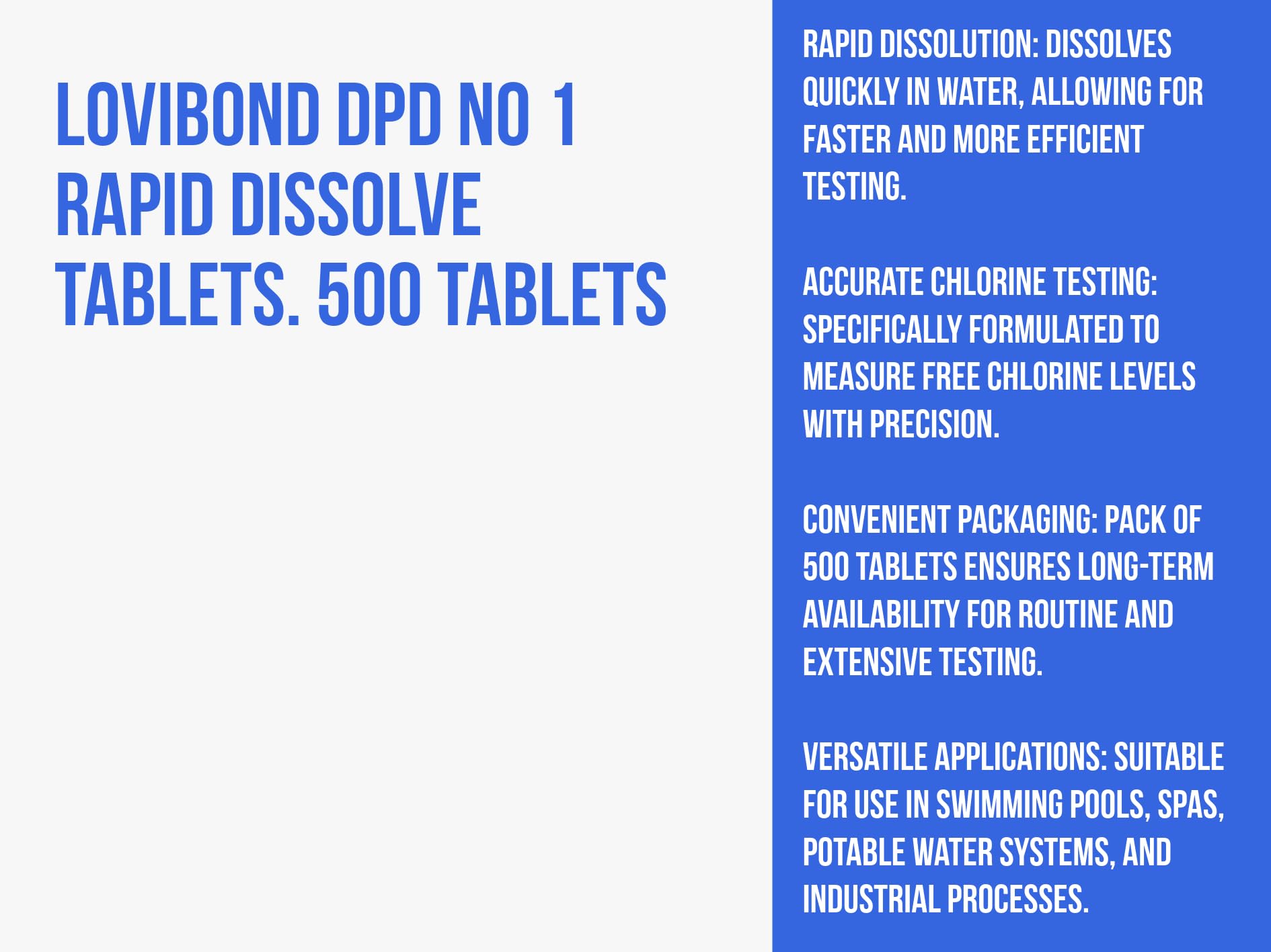 Lovibond DPD No 1 Rapid Dissolve Tablets. 500 Tablets