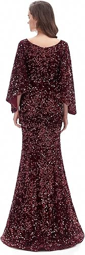 Miniatura 3 de LYKYCYFG Vestido de noche con lentejuelas para mujer, cuello en V, mangas acampanadas, africano, vestidos de fiesta de graduación