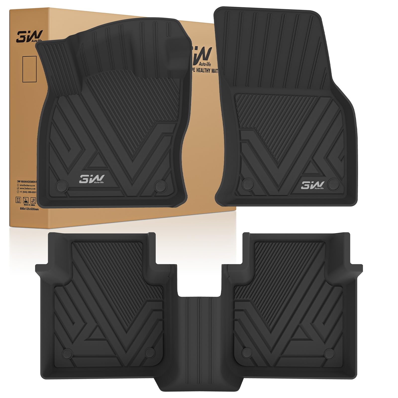 3W Floor Mats Compatible for Volkswagen Tiguan 2018-2024 All Models, TPE Custom Fit All Weather Floor Liner 1st & 2nd Row Full Set Car Liners, BlackGlobal Recycled StandardGlobal Recycled StandardGlobal Recycled Standard