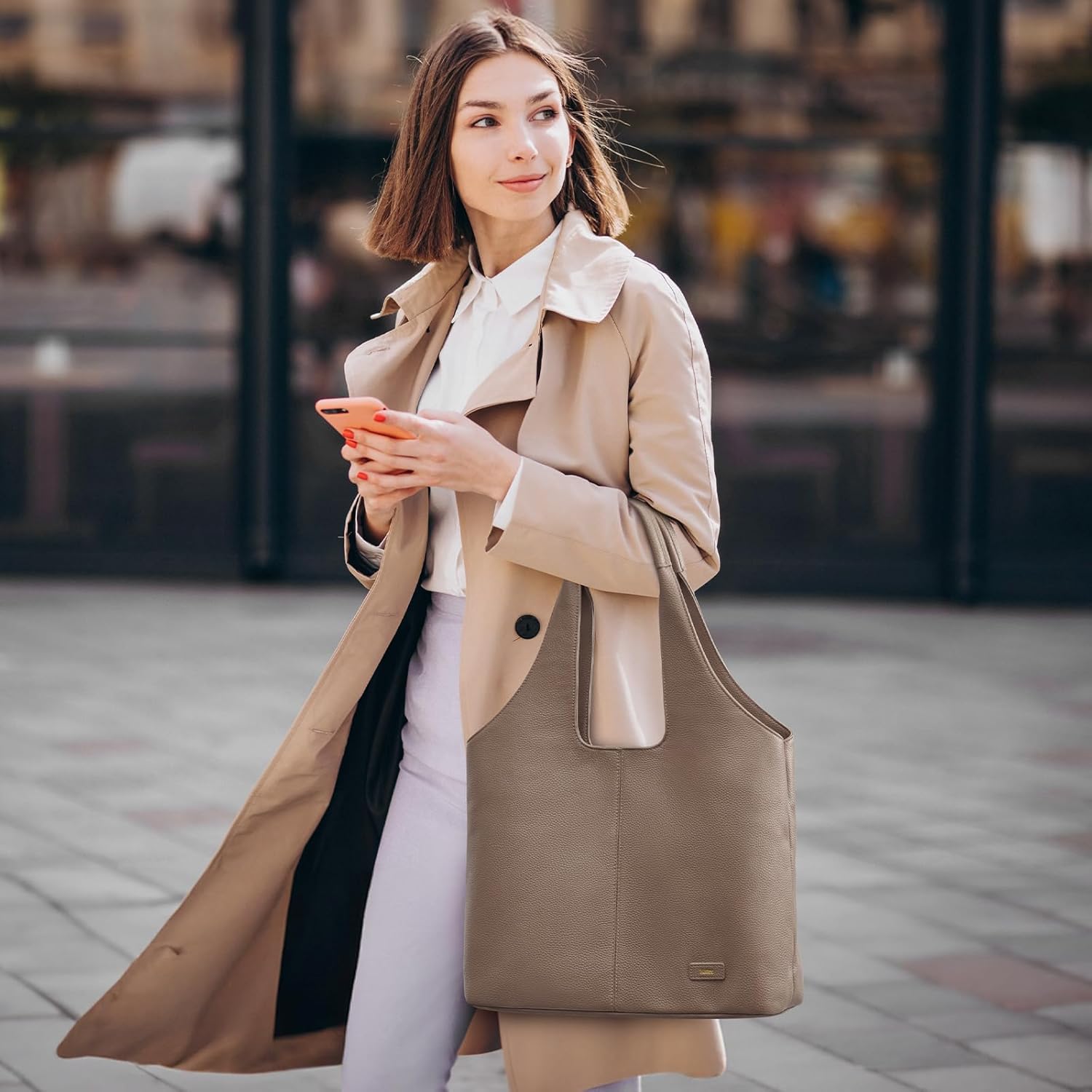 Kattee Leather Tote Bag Purse for Women, Leather Womens Tote Handbags Hobo Shoulder Bags, Large Capacity - Image 2