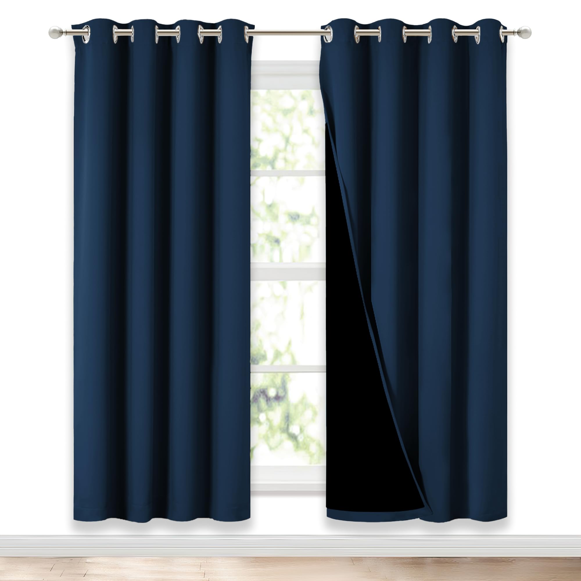 NICETOWN Moroccan Blue Full Shade Curtain Panels, Pair of Energy Smart &amp; Noise Blocking Out Blackout Drapes for Dining Room Window, Thermal Insulated Guest Room Lined Window Dressing(52 x 72 inch)