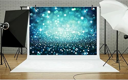 Miniatura 4 de Fondo brillante de Bokeh abstracto verde azulado de 7 x 5 pies, con puntos brillantes, fondo de foto azul brillante Bokeh, fondo para fotos de