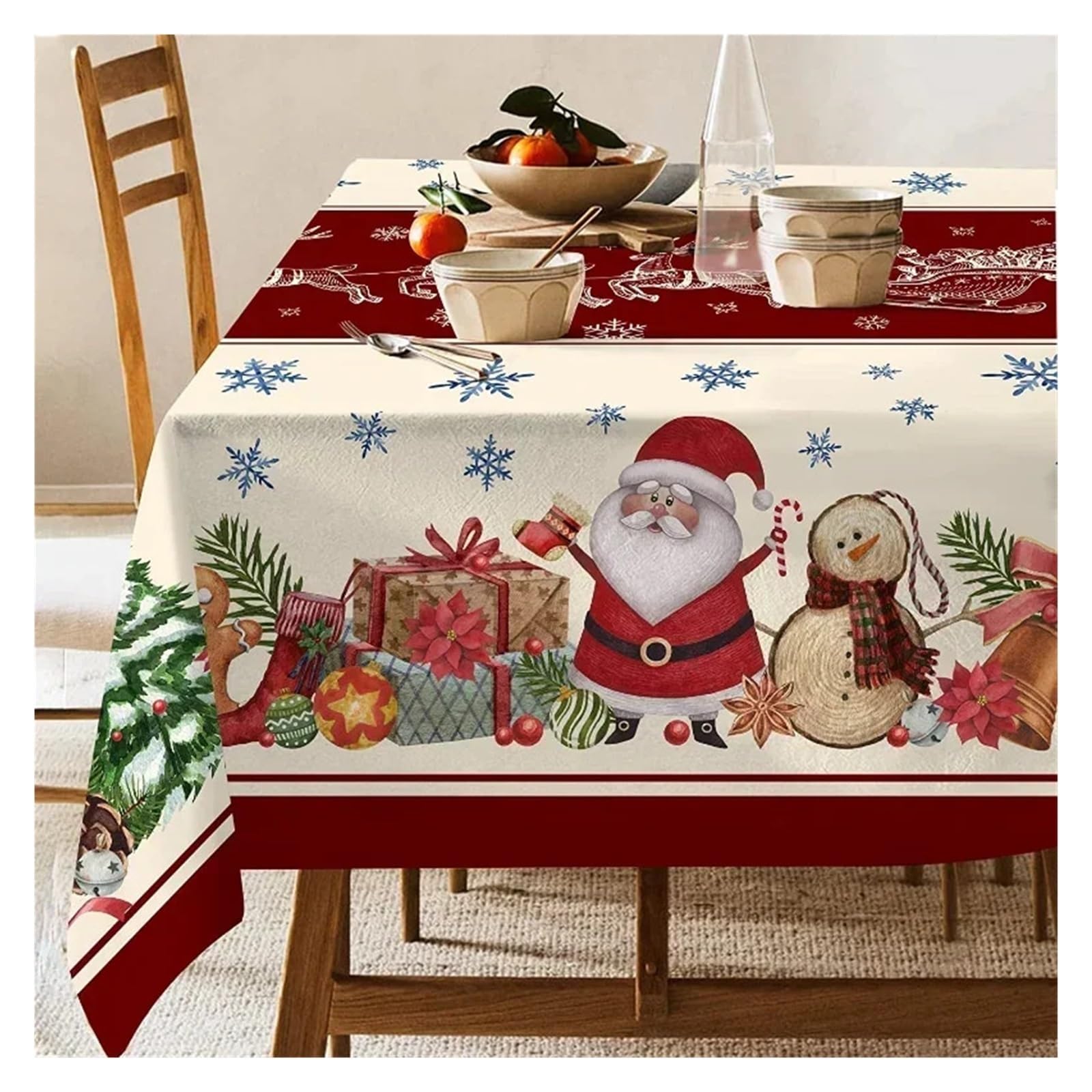 Weihnachten Schneemann Polyester Rechteck Tischdecke Party Dekoration Wasserdicht Esstisch Navidad Dekorationen FüR KüChe Dekoration Party Dekor(04,140x240cm 55x94inch)