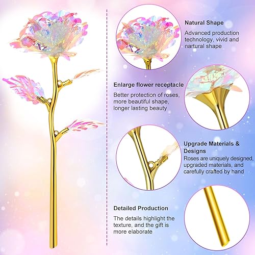 Miniatura 3 de Lyrow 12 rosas de galaxia, regalo para el día de San Valentín, flores con tallos, regalo para ella, rosa de cristal falsa preservada para siempre,