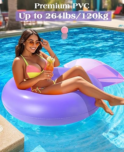 Miniatura 35 de HeySplash Anillos de natación inflables con purpurina, flotador de piscina de verano en forma de flor, flotadores de tubo flotador, juguetes