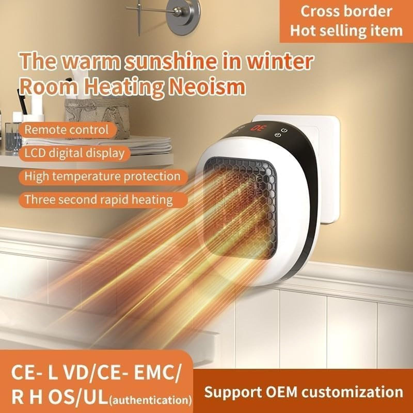Calefactor Portátil Luna para Dormitorio Y Oficina, Mini Enchufable con Mando A Distancia, Calentamiento Cerámico Rápido En 3 Segundos Temporizador De 12 Horas Black
