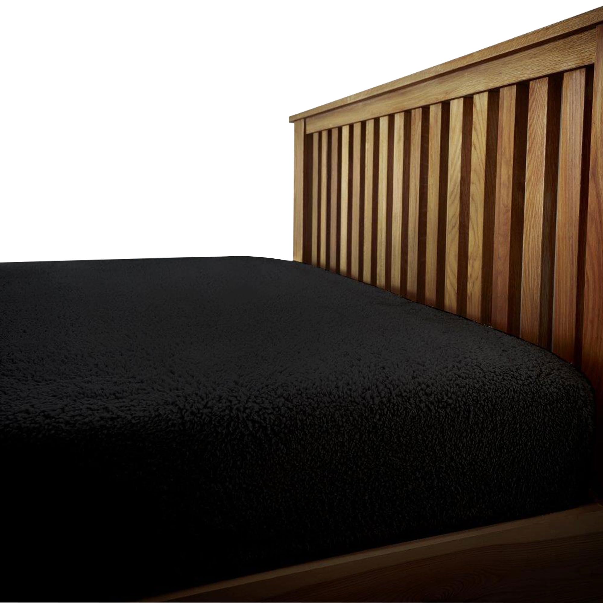VELVETIO Easy Care Teddy Bear Deep Fitted Sheet, Super Soft Thermal Warm Fleece Bedsheet, Hypoallergenic Cuddle & Fluffy Bed Linen, Single Size Bedset, Black