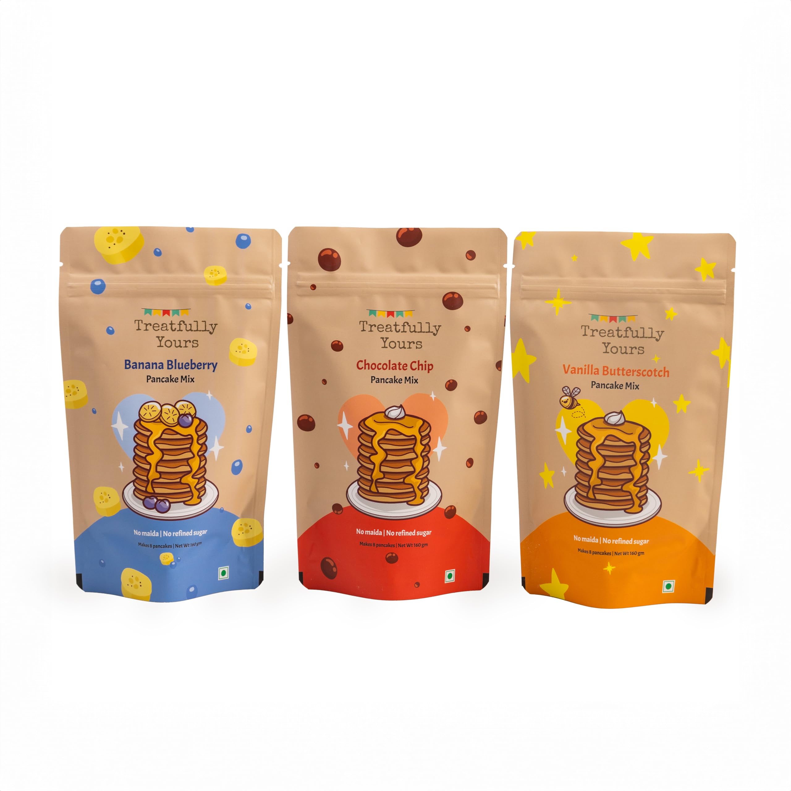 Treatfully Yours Chocolate Chip + Banana Blueberry + Vanilla Butterscotch Pancakes Mix Combo | No Maida|No Refined Sugar| Make 8 Pancakes In Each (Pack of 3, 160X3 gm) (B0BZJ2WZRQ) Amazon Price History, Amazon Price Tracker