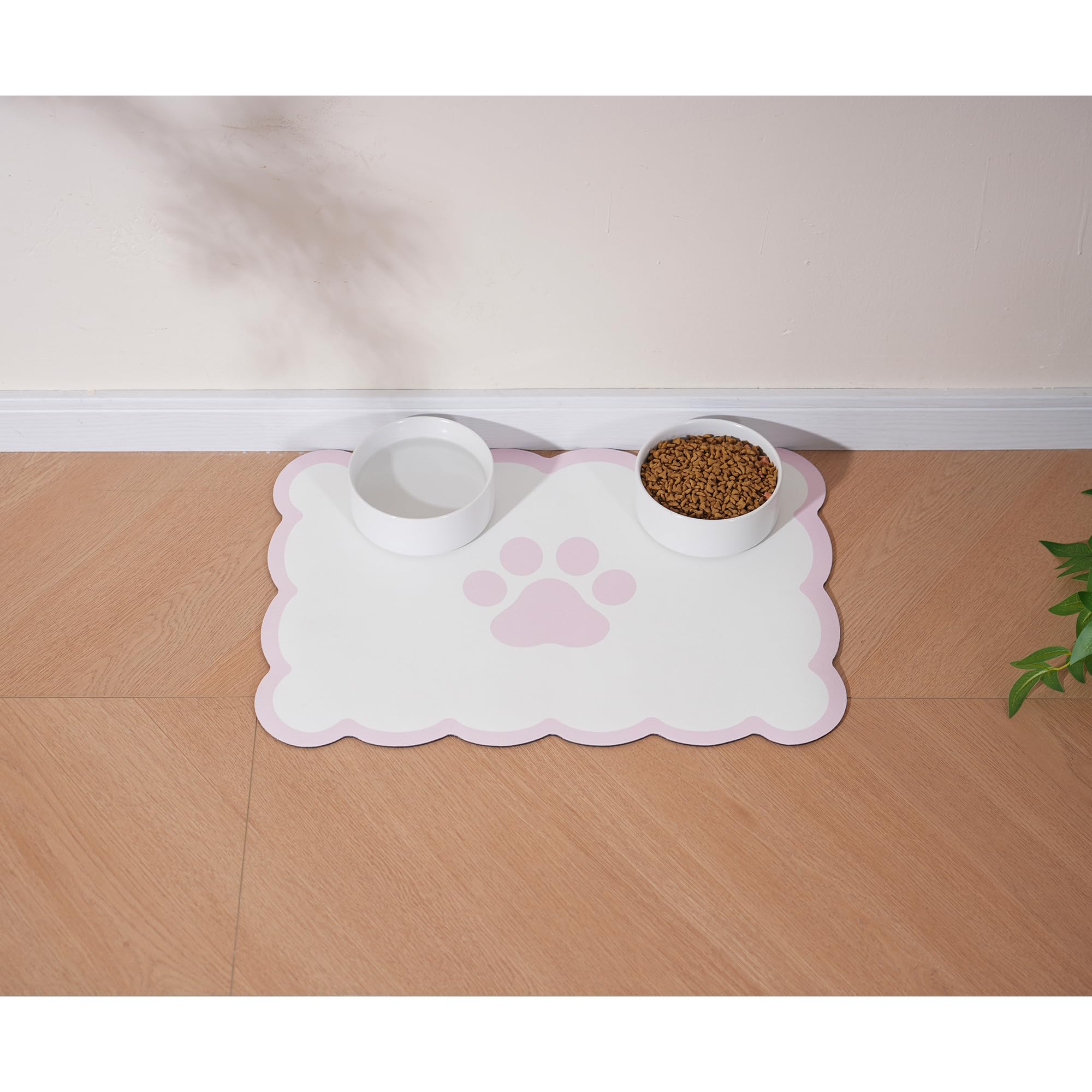 Ralxion Scalloped Dog Feeding Mat, Absorbent Mats for Dog Food and Water Bowl, Dispenser, Cute Elegant Aesthetic Pastel Pink Scallop Pet Placemat for