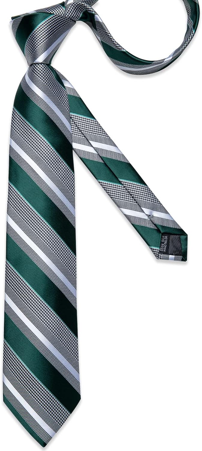 DiBanGu Mens Striped Tie Silk Woven Necktie and Pocket Square Cufflinks Tie Clip Set Wedding Business Formal Gift Tie for Men - Image 4
