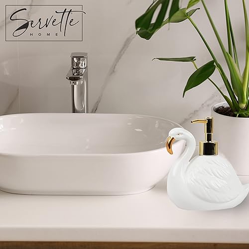 Miniatura 3 de Dispensador de jabón flamenco con bomba para fregadero de baño o cocina, cisne blanco