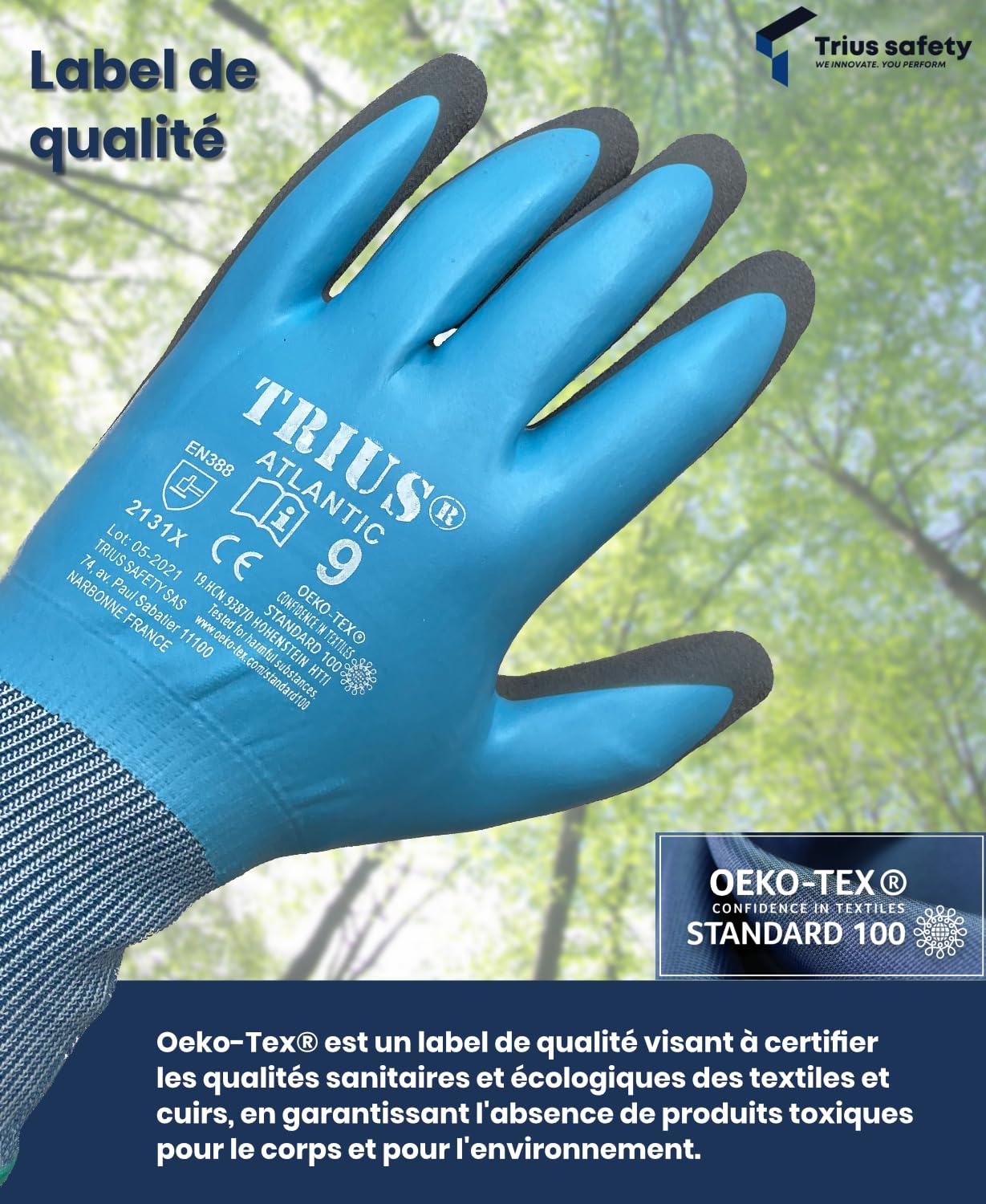 TRIUS ATLANTIC - 10 paia di guanti protettivi impermeabili all'acqua e agli oli, doppio rivestimento in lattice per una presa perfetta, ideale per costruzione, manutenzione, cantiere, taglia 11/XXL