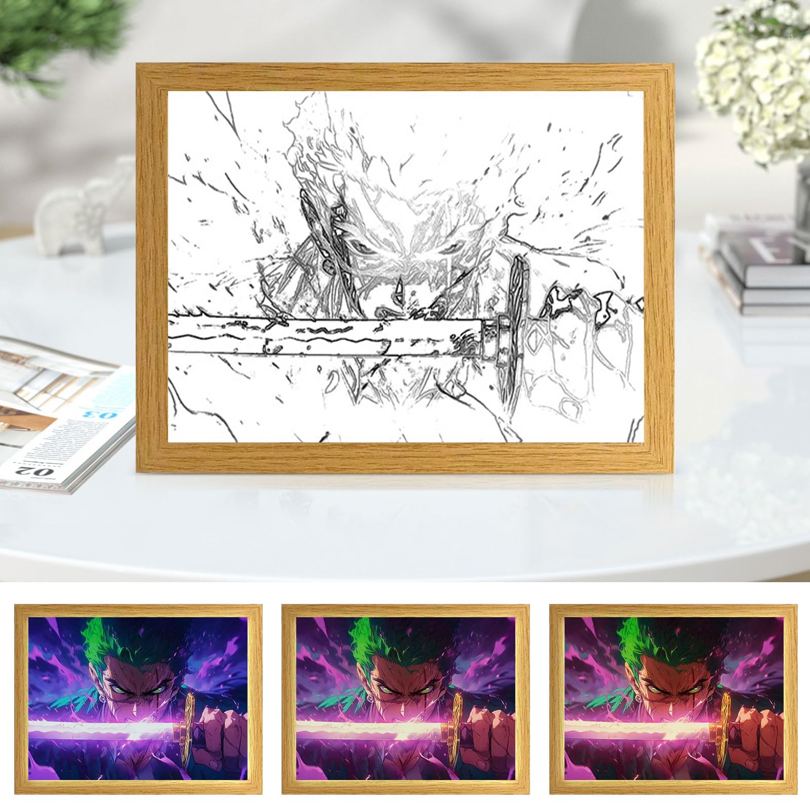Cadre LED Décoratif Avec Effet Lumière Dynamique - Alimentation USB - 3 Modes (matin, Midi, Soir) - Décoration Maison Bureau