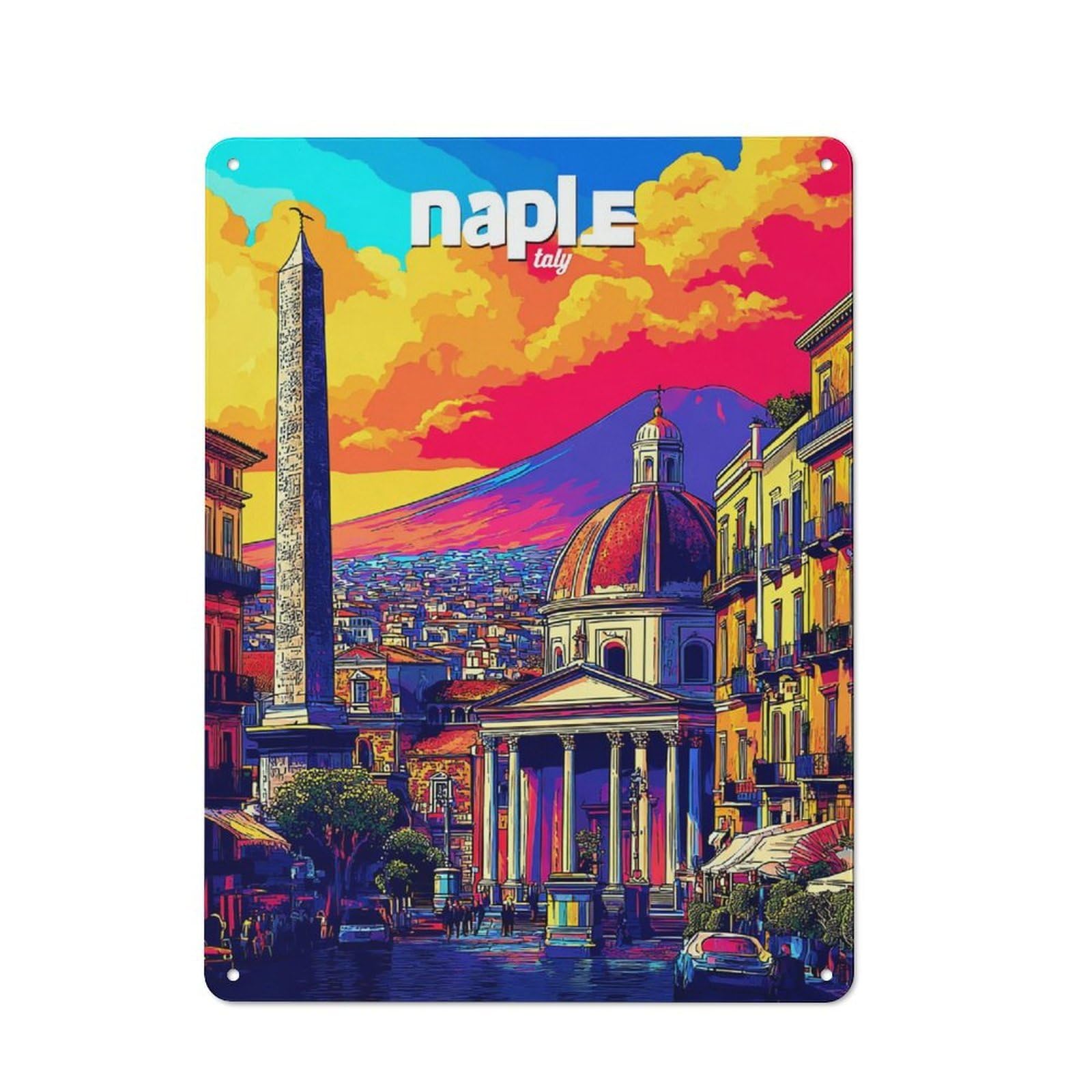Junmoney Naples City Of Art And History Vintage Cafe Metal Sign 40X30cm Featuring Bistro Wall Plaque For Cafe, Bistro, Bakery Or Restaurant