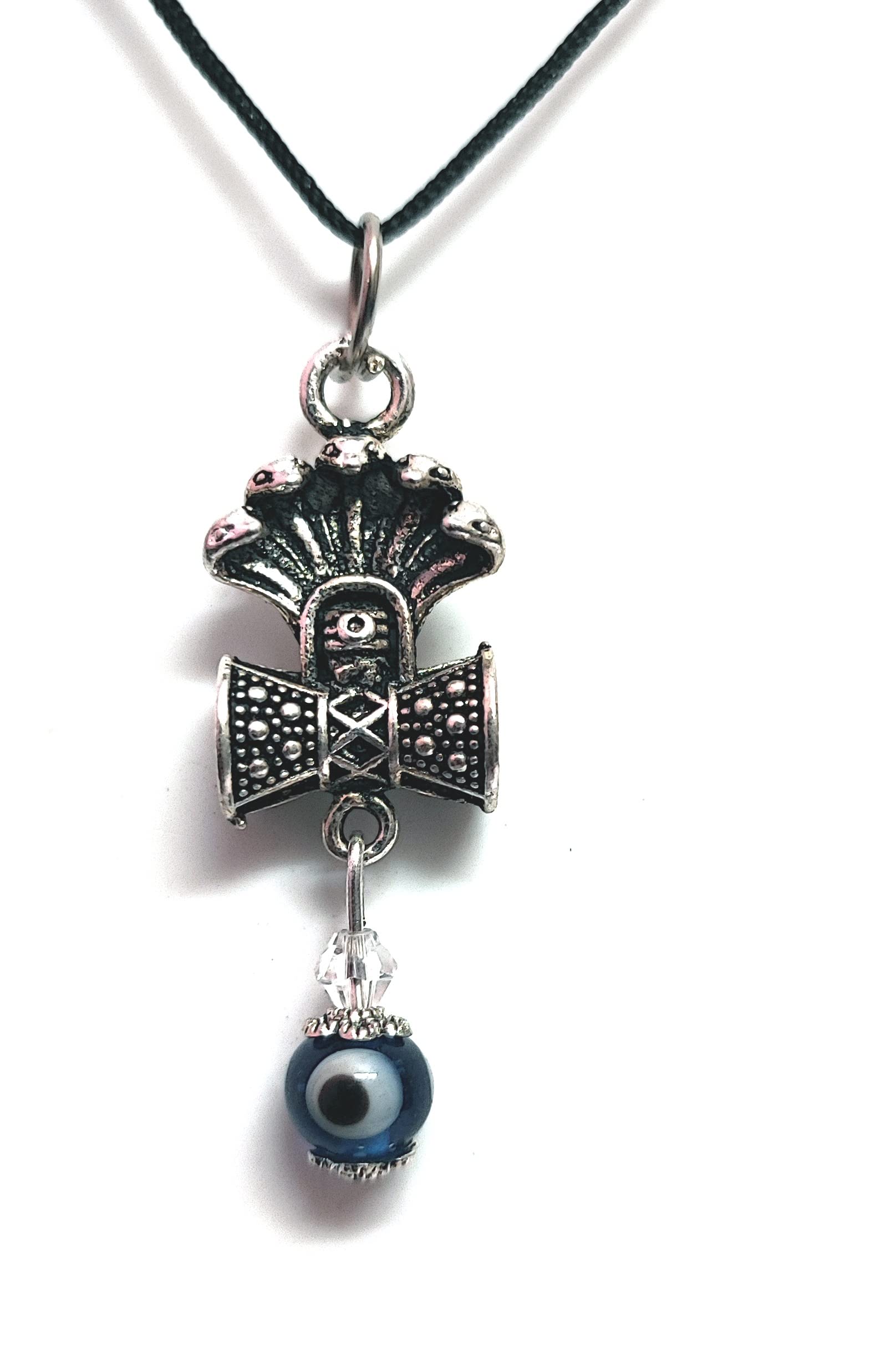 Evil Eye With Shree Shiv Ji Shivling Panchmukhi Sheshnaag Damaroo Oxidised Protection Metal Pendant For Men And Women-image-6