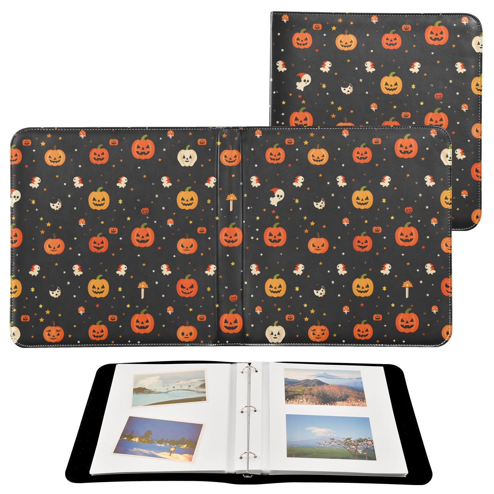 JIPONI Little Pumpkins Large Photo Album, DIY Leather Cover Scrapbook Albums for 4x6 5x7 6x8 Pictures, Self Adhesive Memory Book for Wedding, Baby, Family