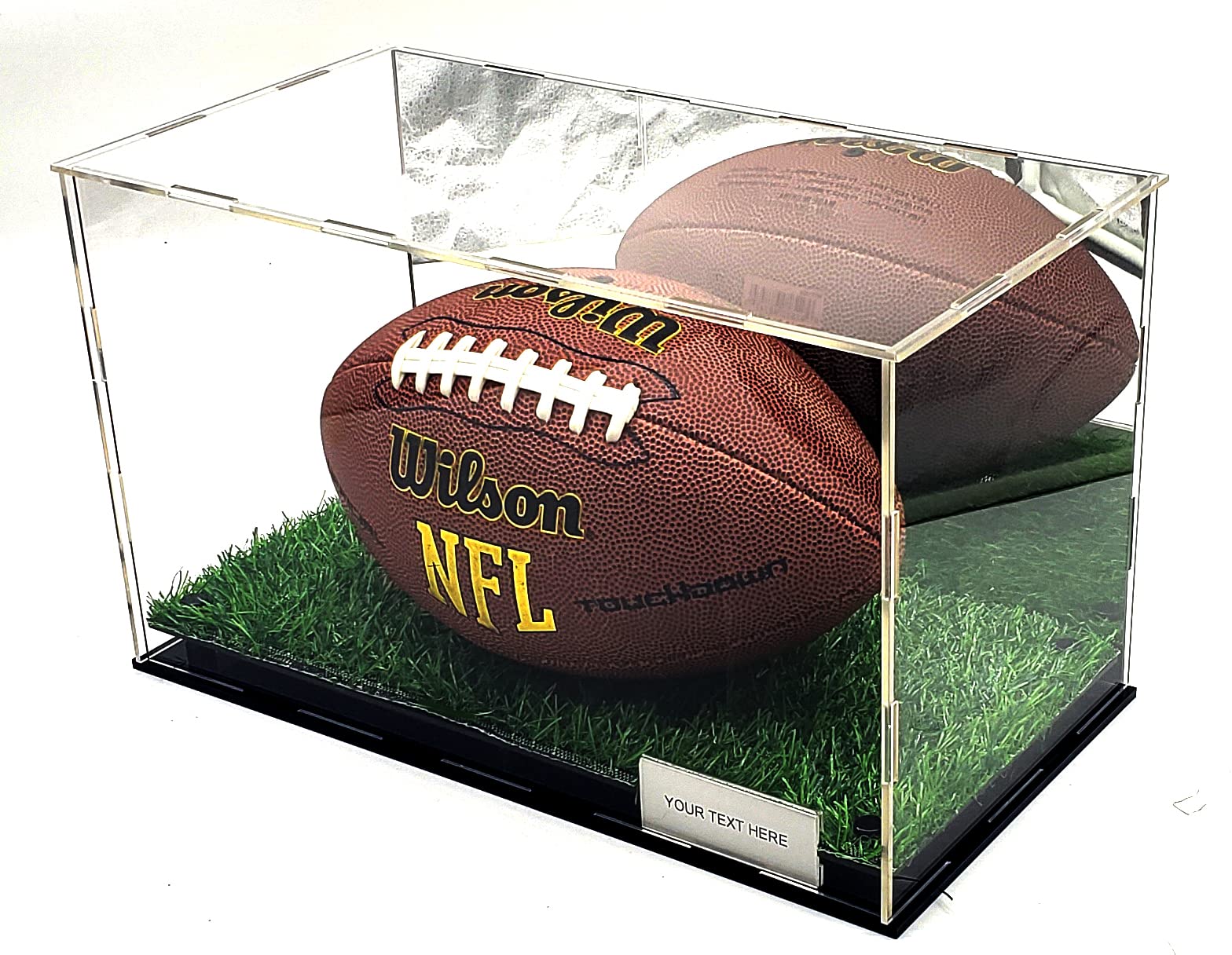 Display Case for Football Mini Helmet Shoe Sneakers Collectibles, Acrylic Clear Display UV Protection (Grass Turf)