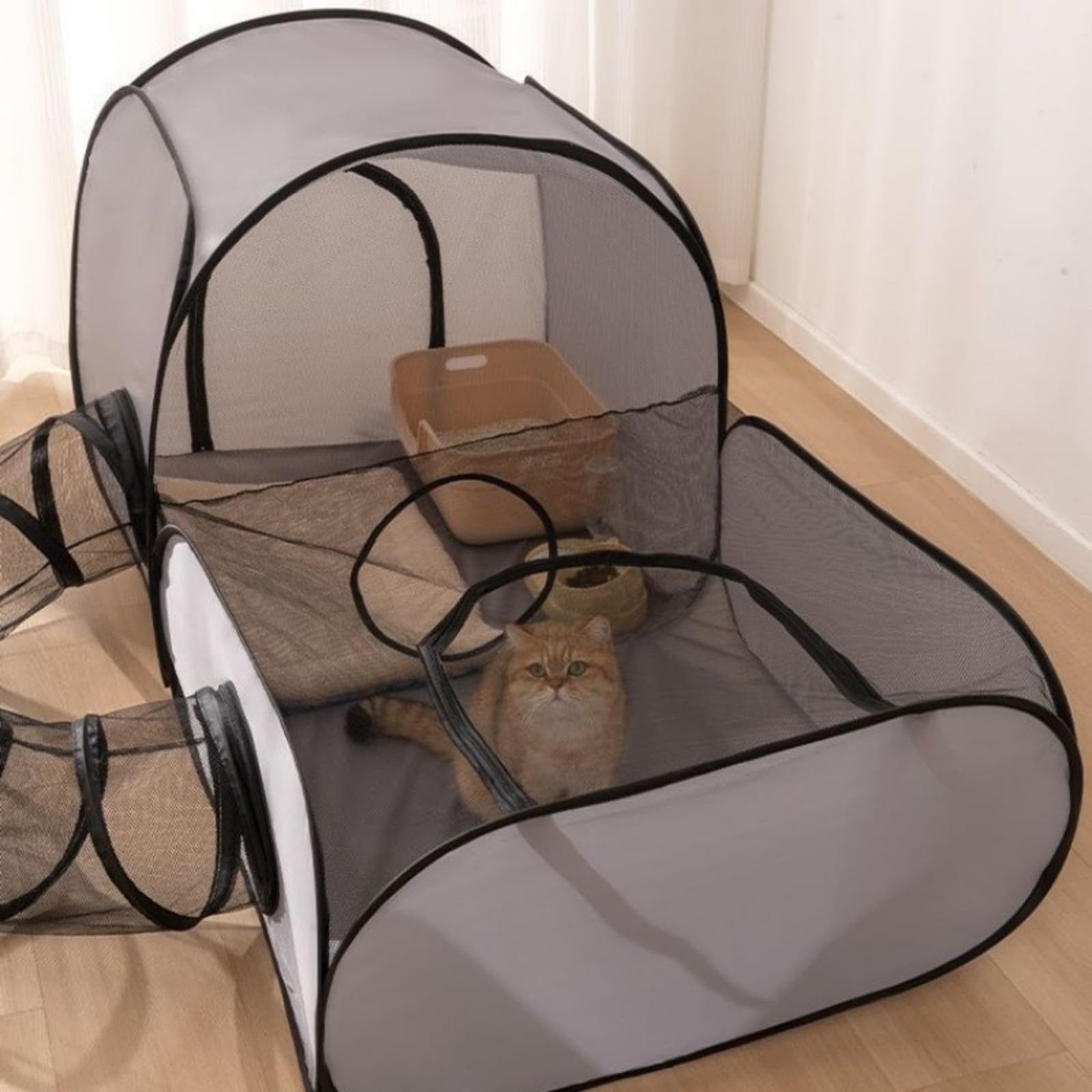 Parque al aire libre para gatos - Recinto para gatos - para exteriores - con diseño portátil - Casa de juegos interactiva con túnel - Accesorio portátil para mascotas para cachorros y pequeños