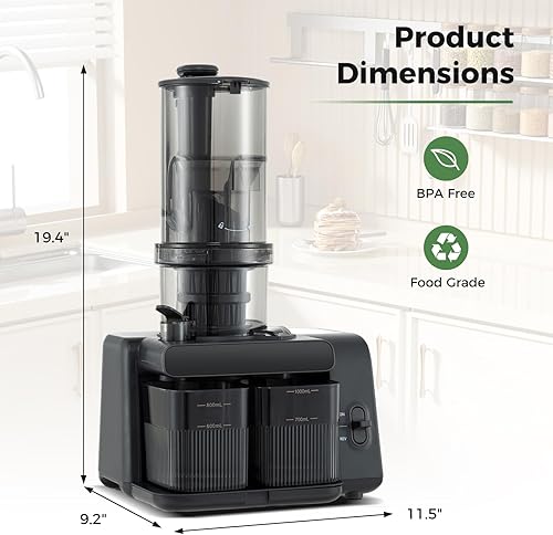 Miniatura 7 de ARLIME Exprimidor de prensa en frío, exprimidor de masticación lenta con canal de alimentación grande de 5.3 pulgadas, extractor de jugo con botón