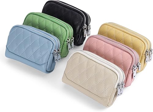 Miniatura 7 de XEYOU Monedero pequeño de piel auténtica con llavero y anillo, Blanco apagado, Casual