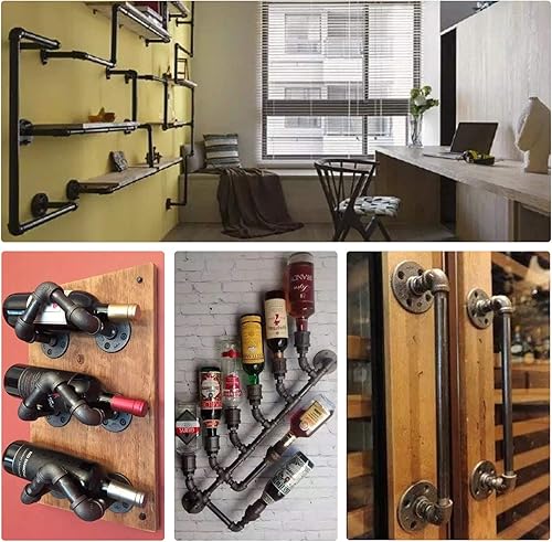 Miniatura 3 de Home TZH - Juego de 30 accesorios de tubería negra de 34 pulgadas, brida de piso negra de 34 pulgadas, codoT para estilo vintage industrial,