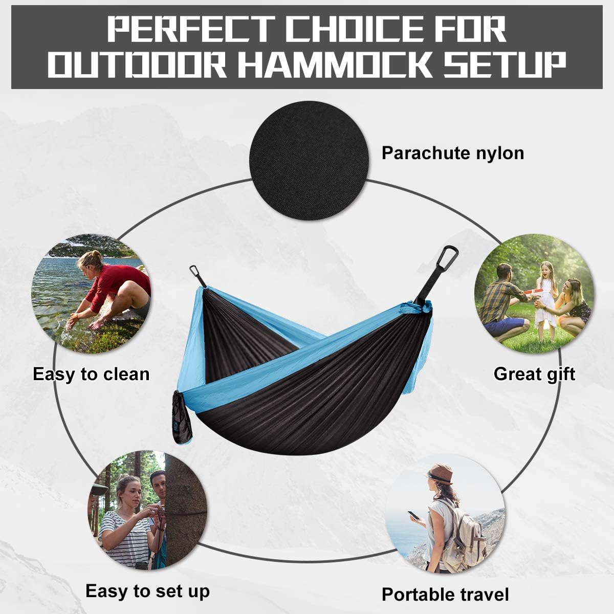 Grassman Camping Hammock Double Portable Hammock with Tree Ropes, Lightweight Nylon Parachute Hammocks Camping Accessories Gear for Indoor Outdoor Backpacking, Travel,Hiking, Beach : Sports & Outdoors