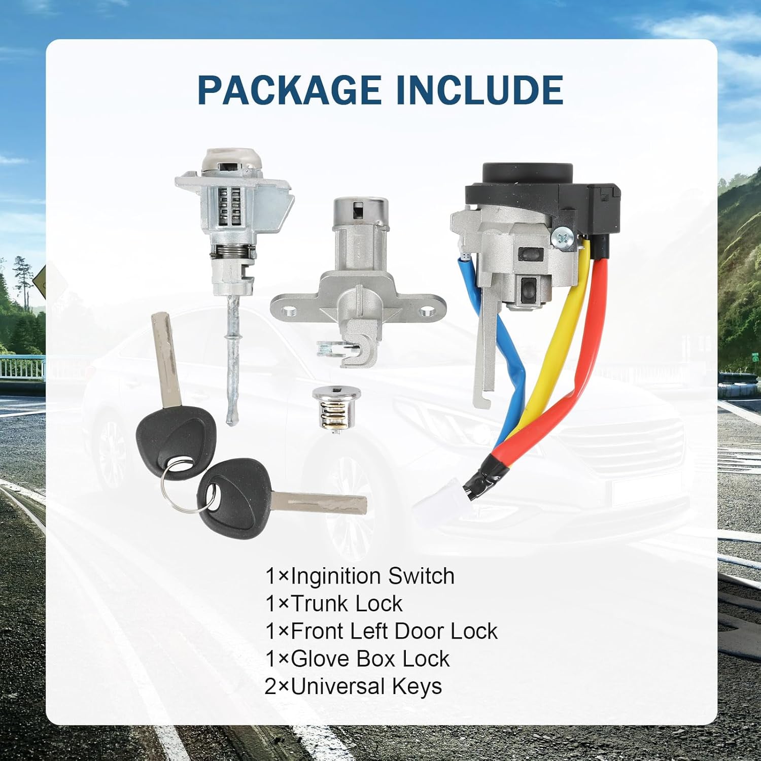 Full Lock Cylinder Set Key Ignition Start Barrel Compatible with Hyundai Sonata 2015-2019 Sonata Hybrid 2016-2019 Replace# 81970-C1A00