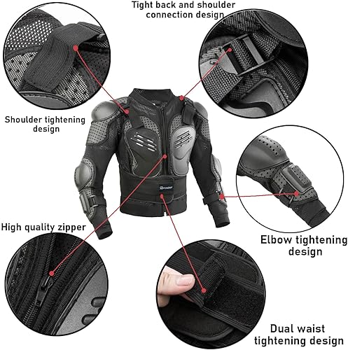 Miniatura 4 de Reomoto Chaqueta de motocicleta para niños, equipo de motocicleta para niños, chaqueta de armadura de cuerpo completo para ciclismo, MTB ATV Skate