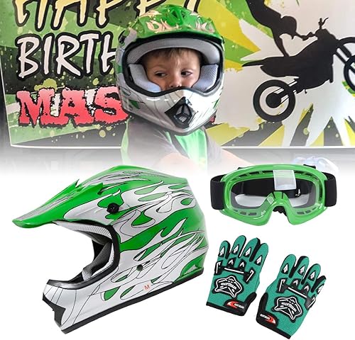 Miniatura 3 de TCT-MT - Casco para motocross, calle o cuatrimoto con lentes y guantes para niños o jóvenes, modelo llama verde, talla XL