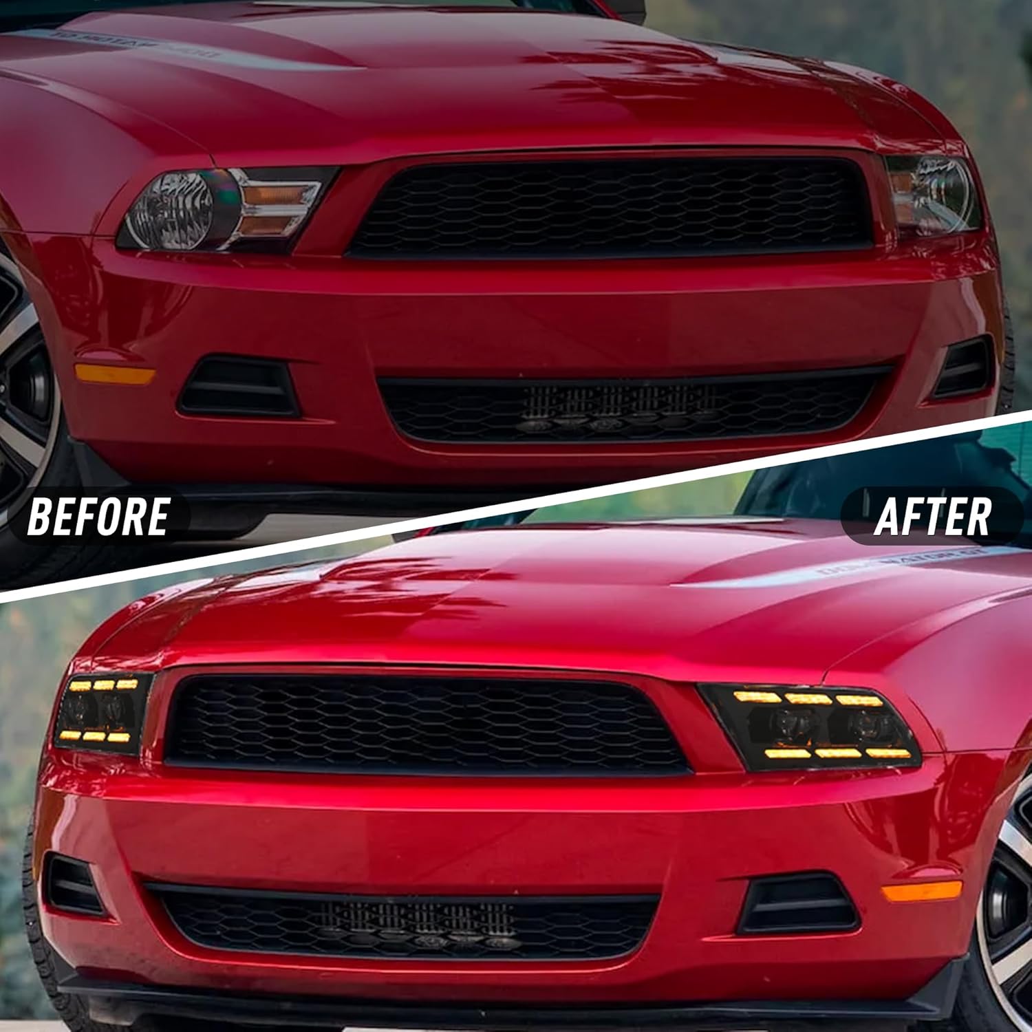 letsdate Projector Headlights Compatible with 5th Gen(S-197 II) Mustang Coupe 2010-2014, Front Lights Assembly w/Dynamic Animation w/Amber Sequential Turn Signal, No Need Bulbs Pair