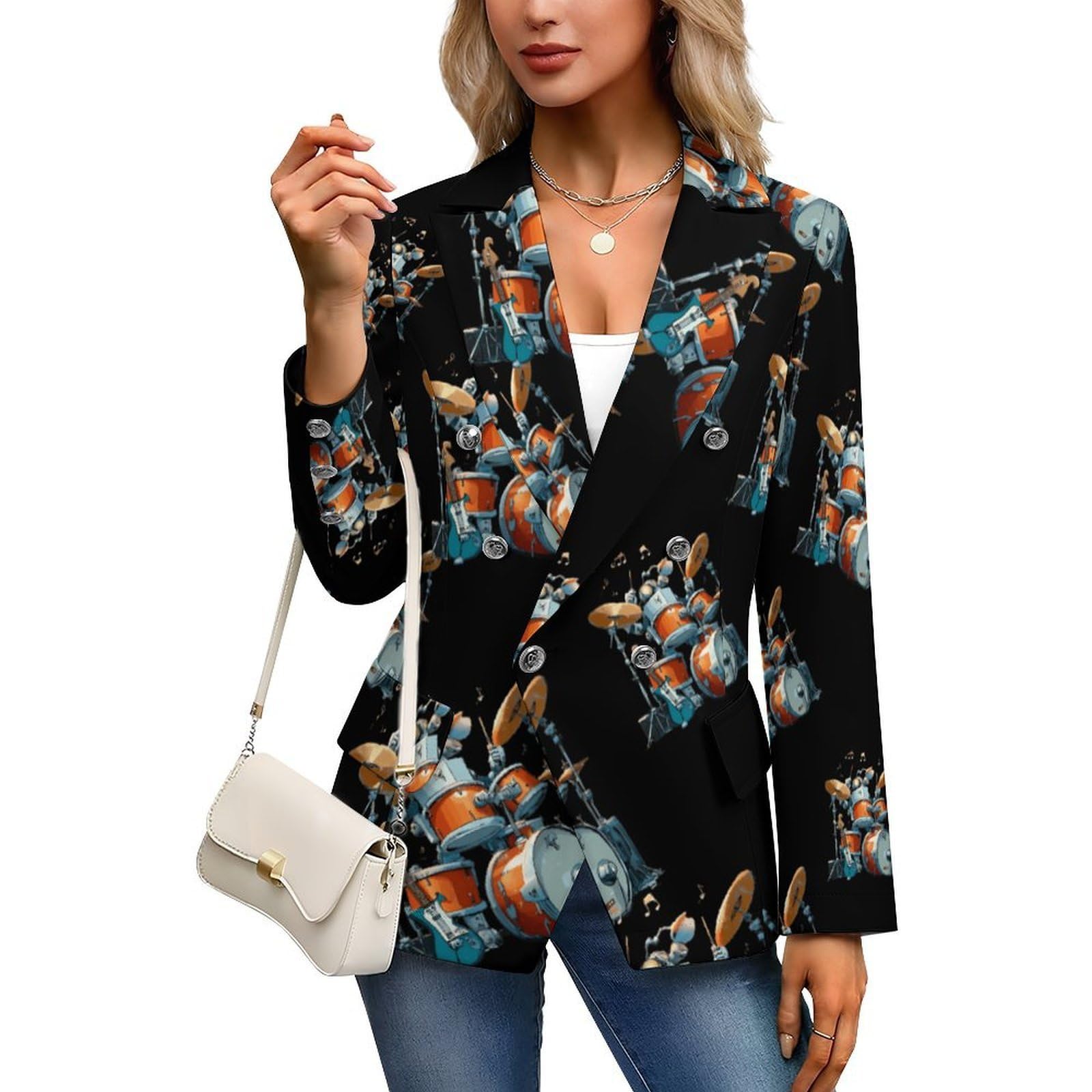 Drum Kit Playing Rock and Roll Giacche da donna con risvolto giacca elegante cappotto per abbigliamento formale casual