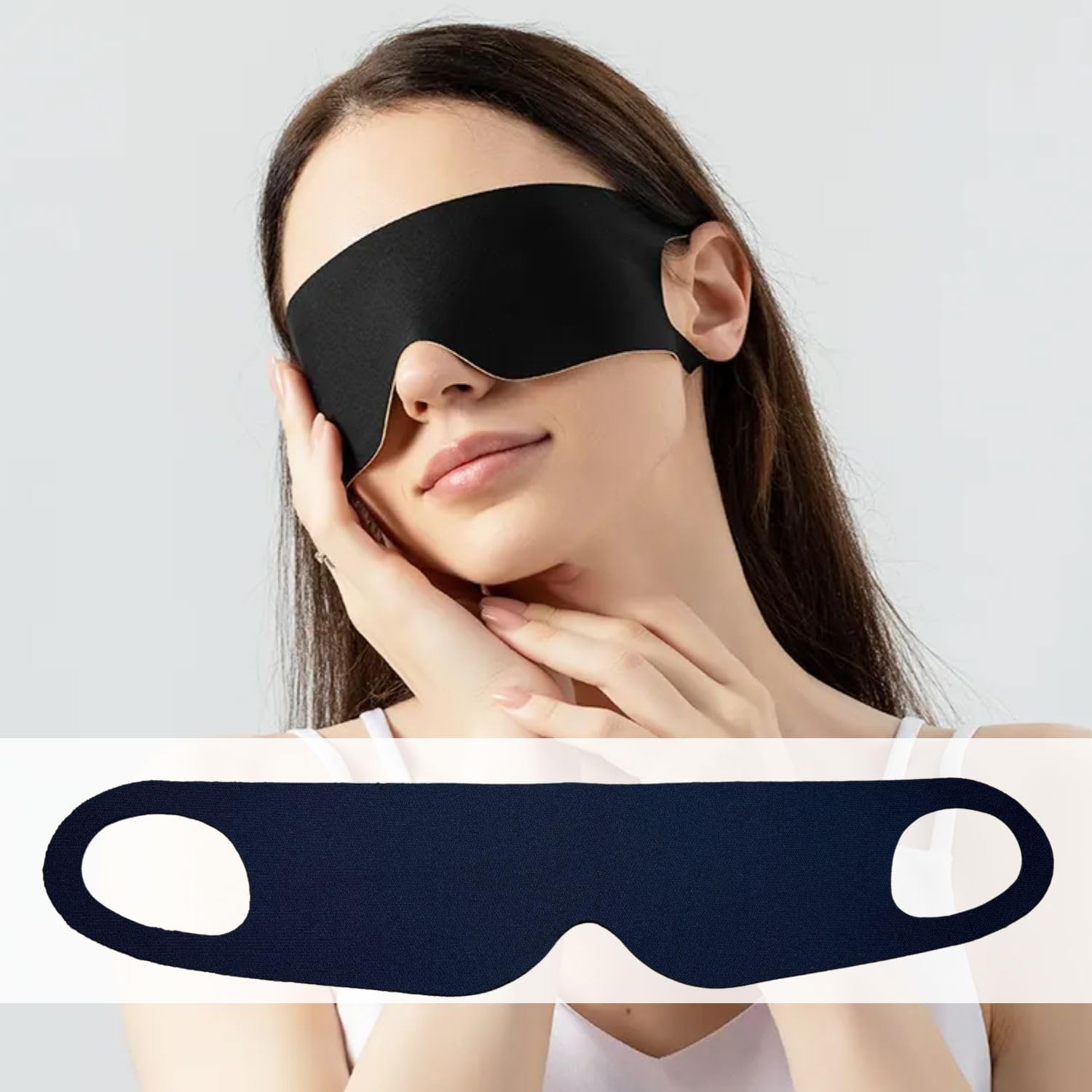 Eye Mask for Sleeping with Ear Loops Stretchable Soft Blind Fold 100% Rubycell Light Blocking No Pressure Thin No Hair Strangle Sleeping Mask for Men and Women Sweatproof for Comfortable Sleep (Black)-image-48