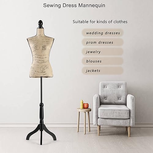Miniatura 5 de Encomle Vestido forma de maniquí femenino Torso, cuerpo de maniquí ajustable en altura con soporte para costura, exhibición, marrón
