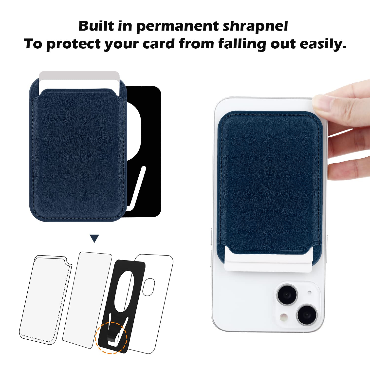 FIDWALL Magsafe Wallet Portafoglio Tessuti in Pelle per iPhone 16/15/14/13/12 Max/Pro/Plus/mini,con Anello in Ferro per all Phone Case,RFID Card Holder con Magsafe Magnete (Blu Baltico)