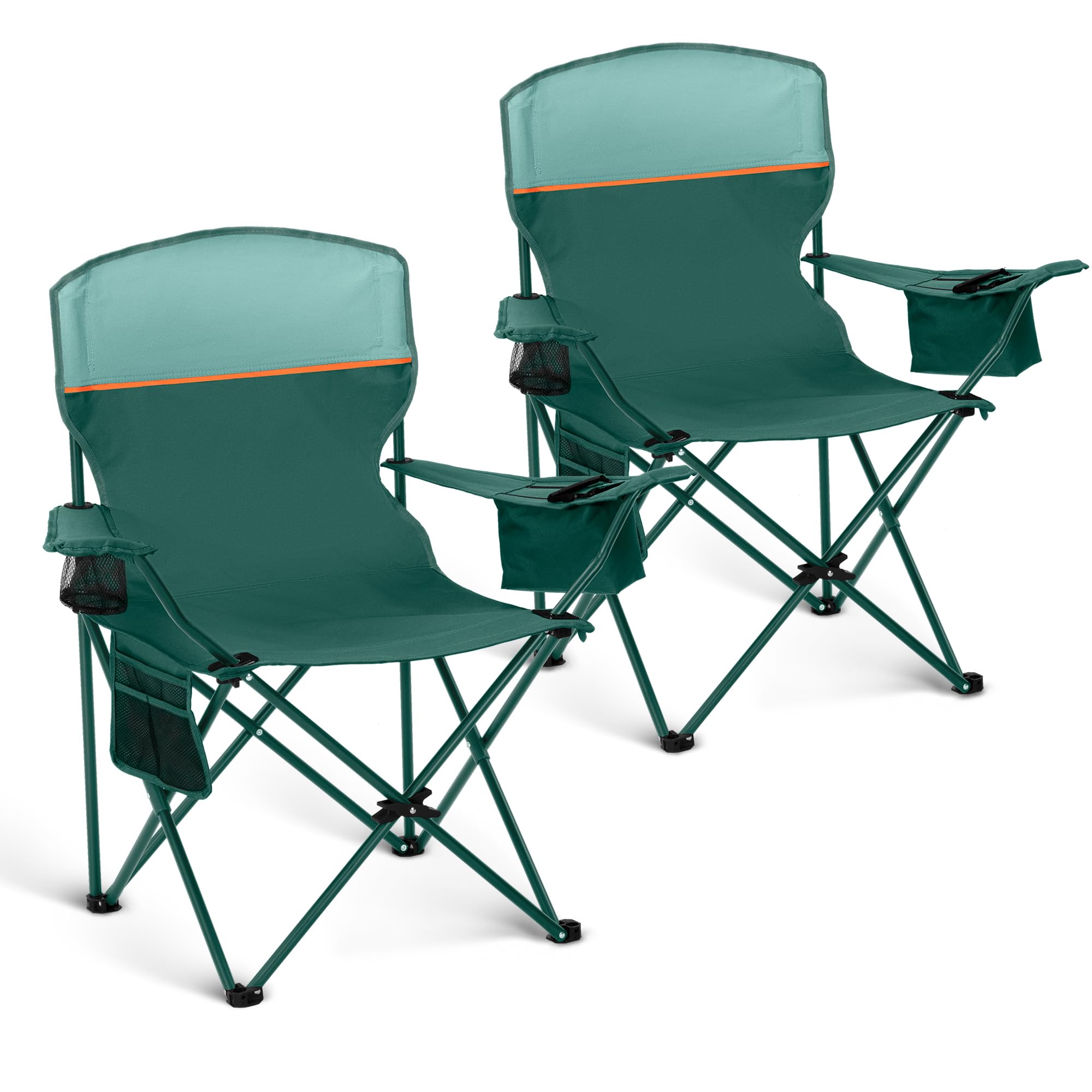 LET'S CAMP Juego de 2 sillas plegables de camping con soporte para bebidas, silla plegable con reposabrazos, color verde