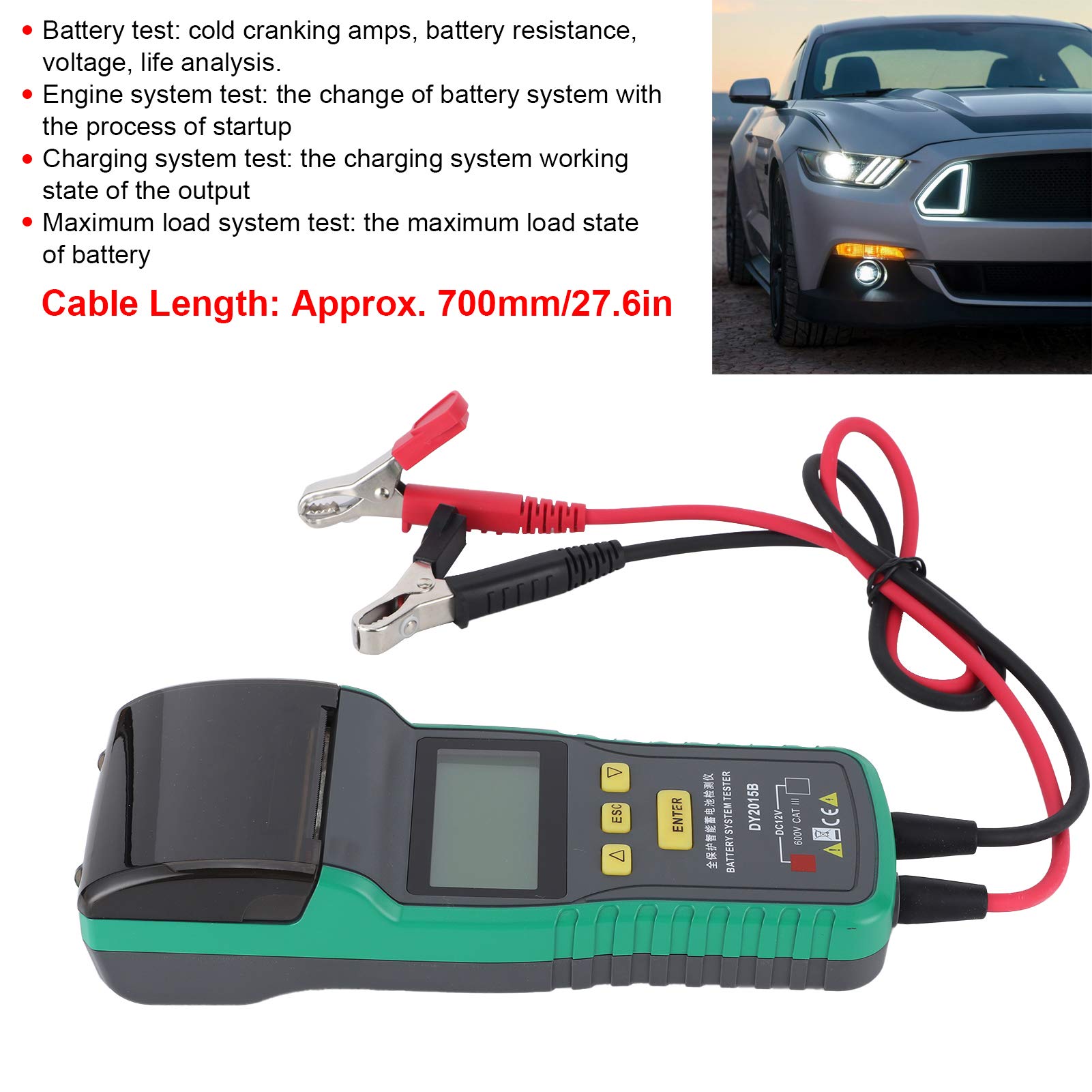 Tester Batterie Auto, Analizzatore Diagnostico 12 V con Stampante Integrata, Strumento per Controllo di Batteria, Avviamento e Sistema di Ricarica in Garage e Officina