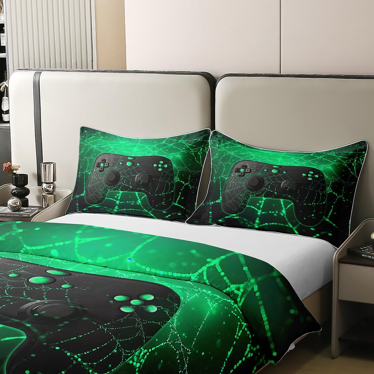 Homemissing Set di biancheria da letto con copripiumino e 2 federe, in 100% cotone, per bambini, motivo videogiochi, con 2 federe, decorazione per camera da letto