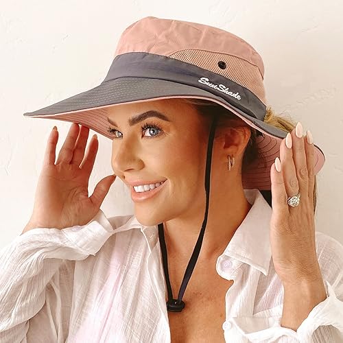 Miniatura 2 de Sun hat Womens,Women Hats with Brim Ponytail Hole UV Protection Boonie Hat for Outdoor Garden Beach Fishing Hat