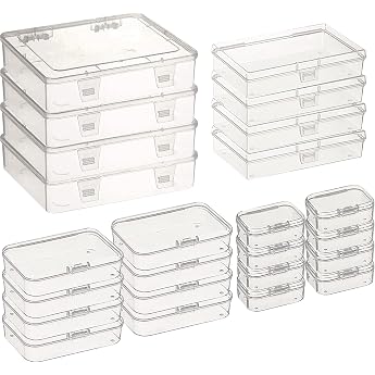 24 St ck Rechteckige Kunststoffbox mit Deckel in Gemischte Gr en Mini Durchsichtige Aufbewahrungsbox mit Klappdeckel f r Kunstbedarf Kleine Gegenst nde und Andere Bastelprojekte
