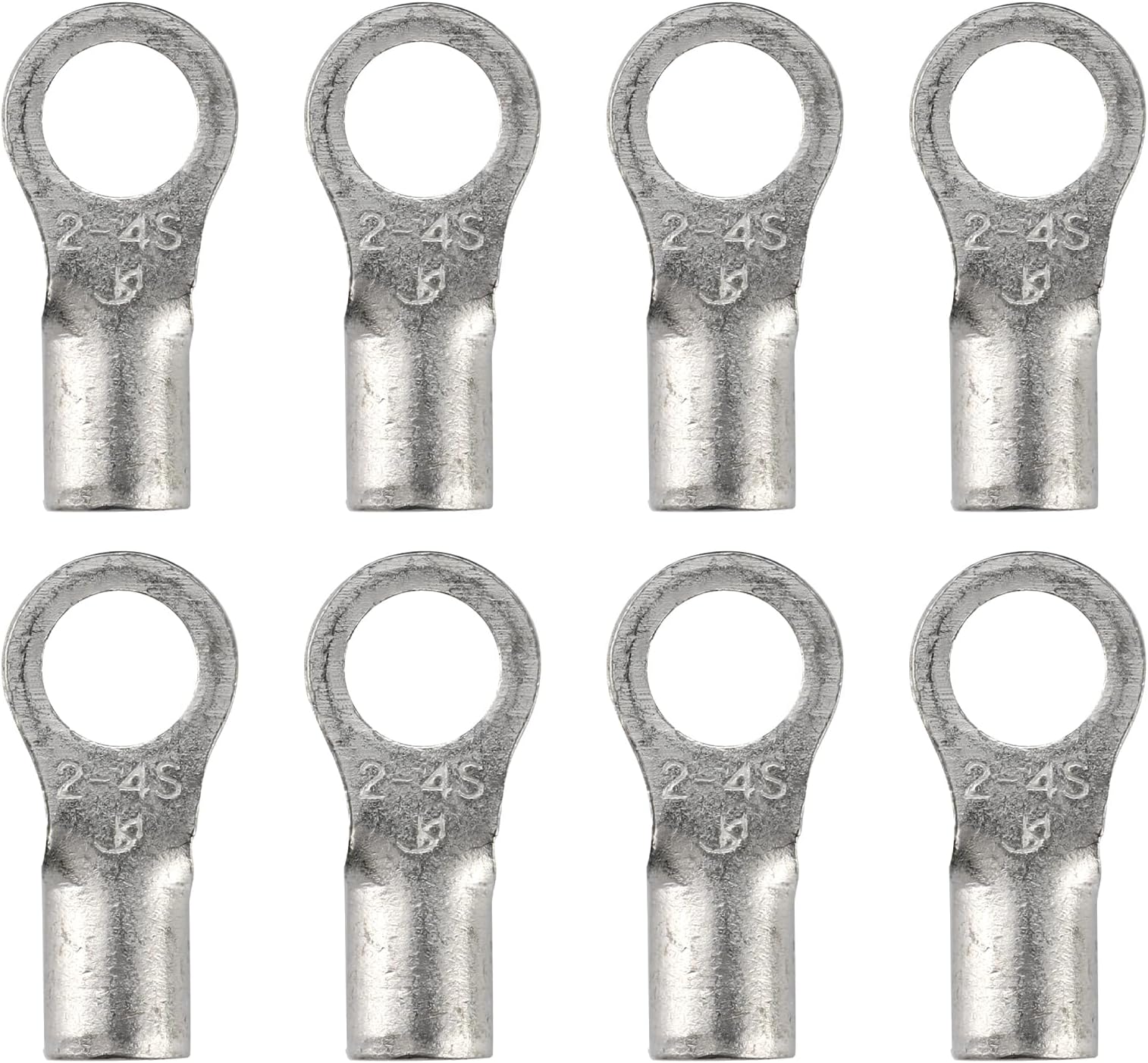 100Pcs #8 Stud Size Ring Terminals,Non-Insulated AWG16-14 Red Copper Crimp Ring End Terminal,O-Type Wire Lugs Battery Cable Connector